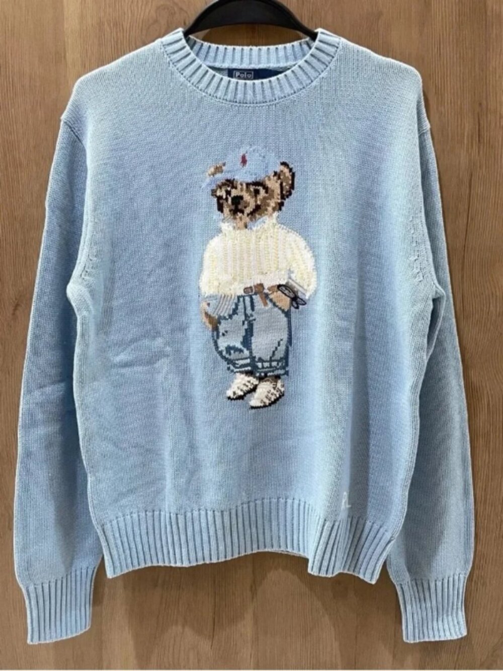Polo by Ralph Lauren Baby Blue Bear Intarsia Crewneck Sweater